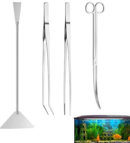 Akvarieverktyg,4 i 1 rostfritt stål rengöringsverktyg - Beskärningskit för Växter - för sötvatten, saltvatten, betta, räkor, grodor, terrarium, landskapsarkitektur, rengöring