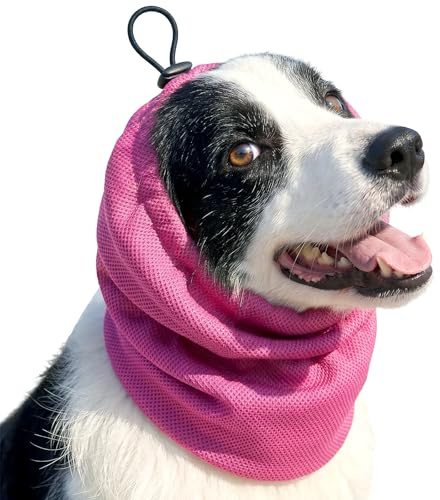 AkoSlale Dog Cooling Bandana Snood, Adjustable Breathable Mesh Pet Ice Scarf Neck Wrap, Reusable Instant Evaporative Cool Collar for Hot Summer Heat Relief (Rose Red, L)