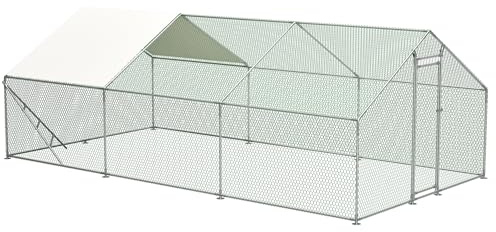 XXL Freilaufgehege Hühnerstall 3x6x2 m (18 m²) aus verzinktem Stahl – großes Kleintiergehege mit Klettergerüst & Sicherheitstür, Hühnerauslauf mit wetterfestem PVC-Dach – Voliere für Enten, Gänse