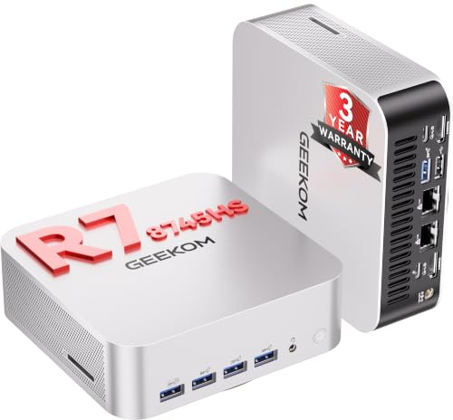 GEEKOM Barebones Mini PC Office & Video Editing,A8 Max with AMD Ryzen 7 8745HS(Beats H 255/7735hs) Without RAM/SSD/OS(Memory Free),Dual LAN Mini Desktop Computer[3-Year Coverage],Radeon 780M/USB4/8K