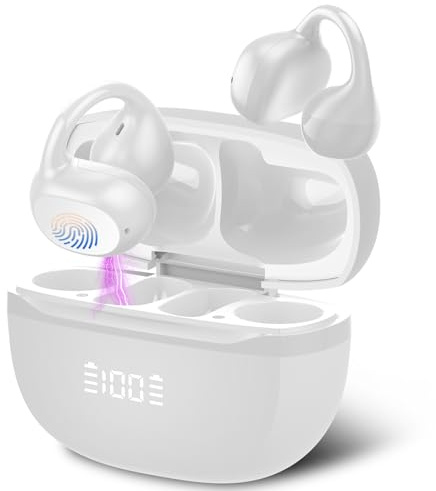 Open Ear Earbuds,Wireless Earbuds Bluetooth 5.4 Ergonomic Clip-On Ear buds, Bone Conduction Over The Ear Headphones 48H Playtime, Perfect Running Headphones for Sports IPX7 Waterproof Touch Controls