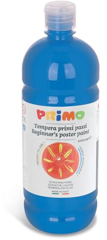 PRIMO Schulmalfarbe Tempera Farbe für Kinder | 1000 ml Flasche mit Dosierverschluss | Malen, Basteln | große Farbauswahl | Gebrauchsfertig für Schule und Zuhause (cyanblau), Hellblau