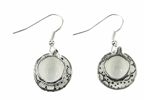 Miniblings koppar örhängen tekopp kaffekopp te porslin prickar – handgjorda modesmycken I örhängen silverpläterade örhängen, 20mm, Keramik, Ingen ädelsten