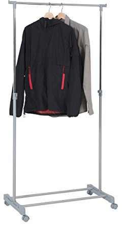 axentia Kleiderständer in Grau, Metall, Garderobe auf vier Rollen, Garderobenständer stufenlos höhenverstellbar, Rollgarderobe mit Schuhablage, Maße: ca. 85 x 45 x 95-170 cm