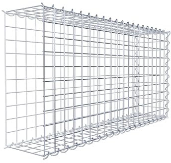 GABIONA Cesta de piedra de gavión rectangular, malla de 5 x 5 cm, profundidad de 20 cm, cesta de cultivo tipo 2, cierre de espiral, galvanizado (100 x 50 x 20 cm)