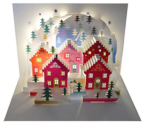 WE Pop Up 3D Karte Weihnachten Advent Grußkarte Weihnachtsstadt mit Tannen 16x11cm