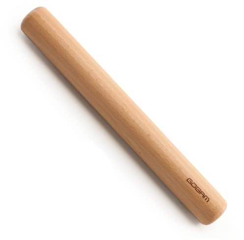 GOBAM Wood Rolling Pin, Medium - Dough Roller for Pasta, Cookies, Pie, Pizza, Chapati, Fondant, Rolling Pins for Baking, Bread Making Tools and Supplies - 13 x 1.38 Inches