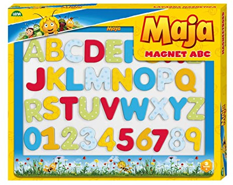 Lena 65821 Biene Maja Magnettafel, Lerntafel mit 26 Magnetbuchstaben und 10 Magnetzahlen, magnetische Motiv, Schultafel mit Allen ABC Buchstaben und Zahlen von 0-9, Tafel ca. 44 cm, ab 3 Jahre, bunt
