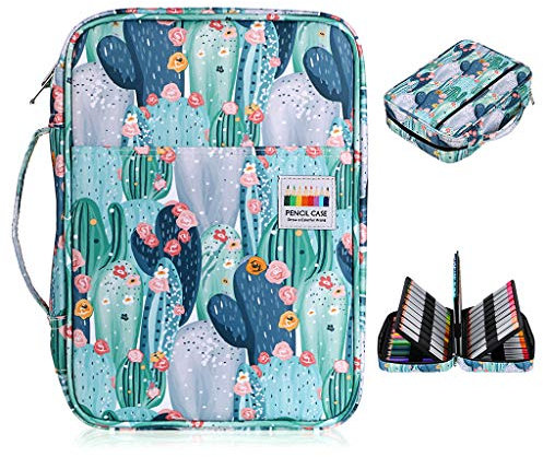 BTSKY Farbiges Federmäppchen mit 220 Steckplätzen, Stifttasche, Organizer mit praktischer Verpackung, tragbar, mehrlagiger Halter für Prismacolor Crayola Buntstifte und Gelstift, Kaktus