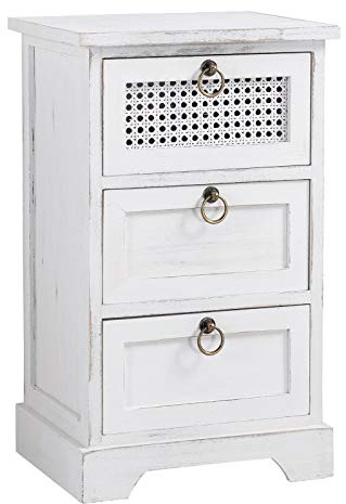 CARO-Möbel Nachttisch IRMA Nachtschrank für Boxspringbett Nachtkonsole mit 3 Schubladen weiß Vintage Design