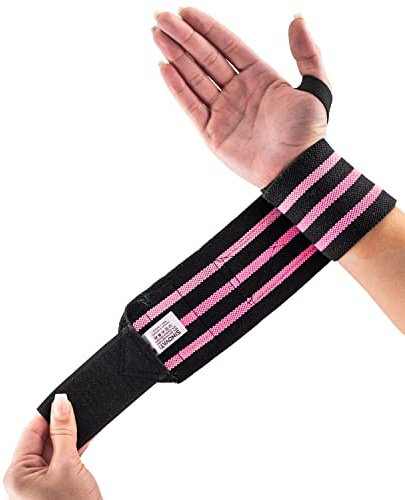 SINOVATI Fitness handledsbandage, handledsstöd sport, handledsomslag för fitness, crossfit, kalisthentics, styrketyftning, bodybuilding och styrketräning, kvinnor och män (stark, svart/rosa)