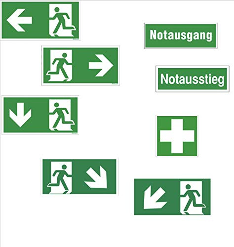 Fluchtweg Notausgang Schild Aufkleber nachleuchtend, selbstklebend ASR A1.3 ISO 7010 von MBS-FIRE®, Farbe: Pfeil links