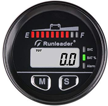 Runleader Indicatore dello stato di carica della batteria multifunzione da 12V a 48V, contaore di manutenzione,piombo,acido,gel,ferro al litio,LiFePO4,Trojan,AGM(BI025)