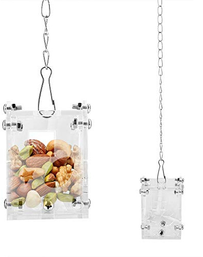 Jouet Intelligence Puzzle Alimentation pour Perroquet, Mangeoire Suspendue Acrylique, Boîte de Nourriture pour Cockatiels Gris Africain Conure