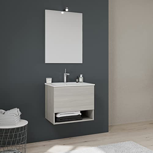 Kiamami Valentina Mobile Bagno Sospeso 60 Cm Grigio Effetto Legno Venezia