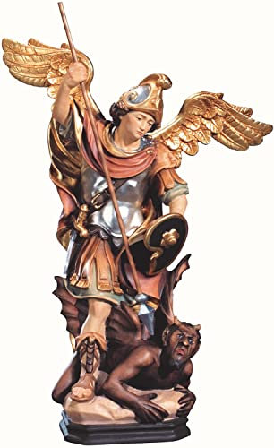 Heiligenfigur Heiliger Erzengel Michael H 20 cm Holzfigur Holz geschnitzt Schutzpatron Statue aus Ahornholz