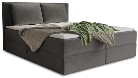 Sofnet Boxspringbett Egro mit 2 Bettkästen und Zwei große Kissen - Doppelbett mit Bonell-Matratze und Topper, Polsterbett, Bett, Bettgestell Schlafzimmer (Graphit (Kronos 22), 140 x 200 cm)