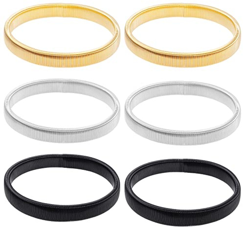SUMERSHA 6 Pieces Shirt Sleeve Holders Stretchy Metal Armbands Anti-Slip Sleeve Garters for Men and Women, Black Gold Silver