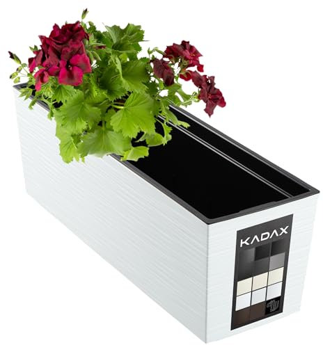 KADAX Jardinière en Plastique, 18,5x56 cm, bac à Fleurs avec Insert, jardinière de Balcon résistante aux intempéries, Pot de Fleurs rectangulaire (Motif rainuré, Blanc)
