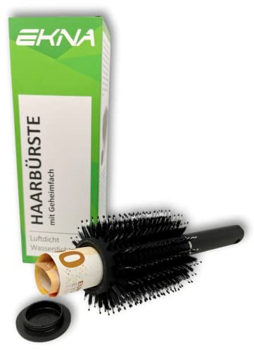 EKNA Brosse à cheveux avec compartiment secret, noir, plastique, serrure à clé, brosse à cheveux