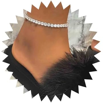 TseenYi Bracelets De Cheville Élastiques Strassés, Bohème, Argent, Cristal, Bracelets De Cheville À Breloques, Chaîne, Pieds De Plage, Bijoux De Mariage Pour Femmes Et Filles (1 Pièce).