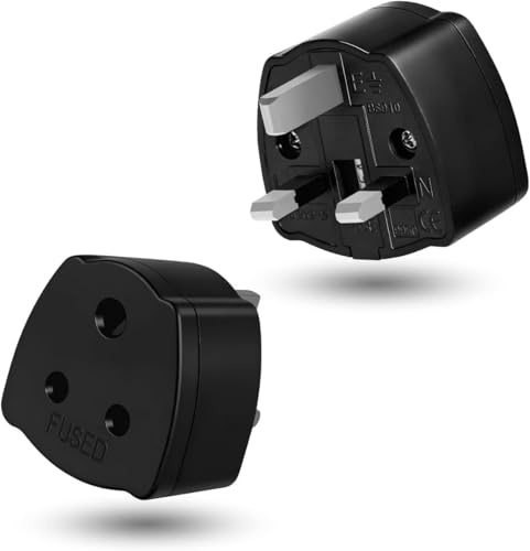 2-PACK Indian to UK Plug Adapter,SHUOMAO 3 Pin Indian to UK Plug Adaptor,India/Pakistan/Sri Lanka to UK Converter Plug Travel Adaptor with 5A Fuse,for Type D Appliance,Black