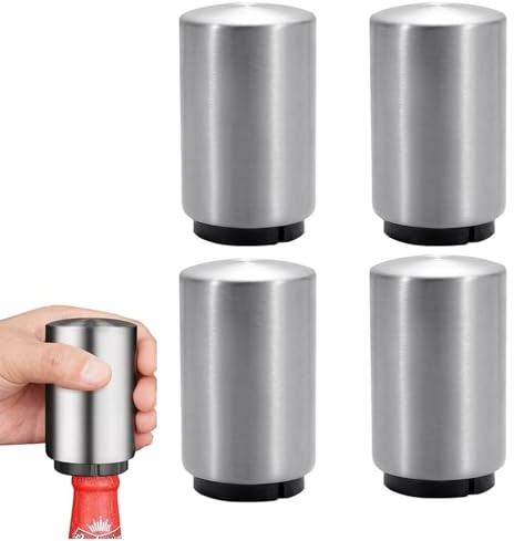4 Stück Automatischer Flaschenöffner, Kapselheber Flaschenöffner, Flaschenoffner Edelstahl, Push-Down-Öffner Wein, Bier, Limonade, Kronkorkenöffner, Küchenzubehör, Bieröffner