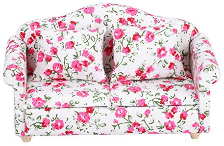 Mini Sofa Puppenhaus, Puppenhaus Dekoration Zubehör Blumenmuster Mini Möbel Doppelsofa für Puppe im Maßstab 1/12 kleine Blütentrauben Puppen & Plüschtiere