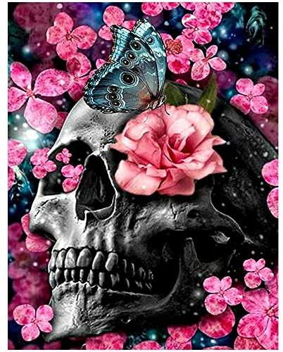 DCIDBEI 40 x 50 cm 5D Diamond Painting Quadratisch Gotik, DIY Malerei Diamant Totenkopf Skull Diamant Painting Rosen,Diamant Stickerei Bild Handwerk Haus Schlafzimmer Wohnzimmer Wanddekoration