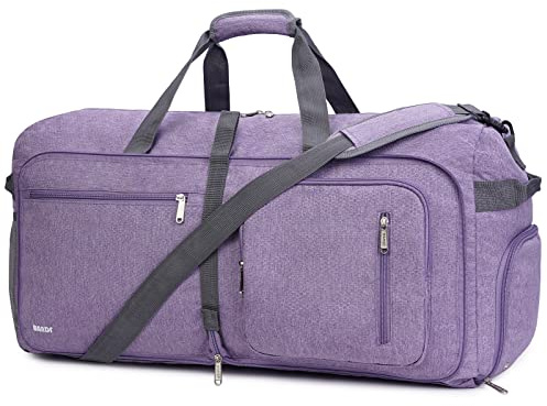 WANDF Reisetasche mit Schuhfach Faltbare Weekender-Reisetasche Handgepäck für Männer Frauen (Lila,85L)