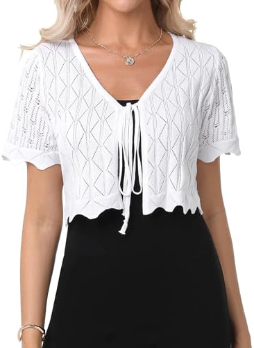 Gyabnw Boléro Femme Cardigan Court Femme Manches Courtes | Boléro court élégant à porter sur une robe ou un top, idéal pour mariage, soirée et bureau