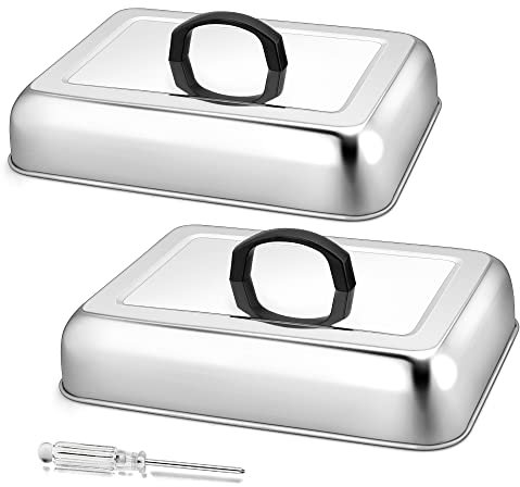 Herogo Set di 2 cupole rettangolari per fondere formaggio, in acciaio inox, con manico resistente al calore, ideale per barbecue, piastra piatta, grill, cucina, lavabile in lavastoviglie