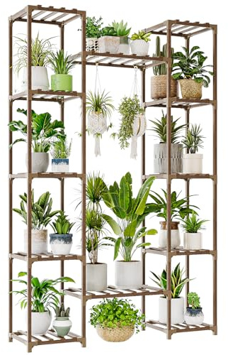 Bamworld Hoher Pflanzenständer Indoor Großes Pflanzenregal Outdoor Eckpflanzenhalter für mehrere Pflanzen Blumenständer für Wohnzimmer, Balkon und Garten | Verbreiterte mehrstöckige Blumenständer, Gartenregale, Pflanzenständer, Pflanzenständer, Regal für Wohnzimmerecke