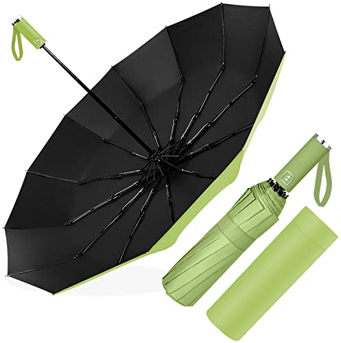 Poligono Paraply Stormfast, Fickparaply Automatiskt upp och på för Män och Kvinnor, Kompakt, 12 Benparaply stor, Diameter 105 cm, Grön
