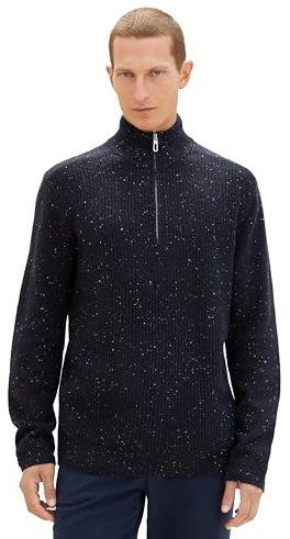 TOM TAILOR Herren Troyer Pullover mit Reißverschluss, sky captain multicolor neps, XL