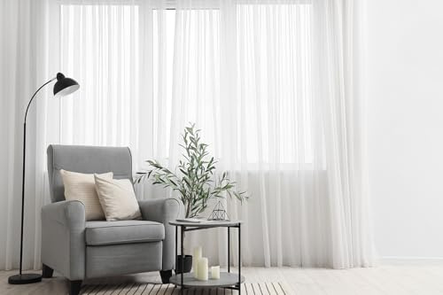 Generisch Gardinen mit Kräuselband Fertiggardine halbtransparent Voile Bleiband Vorhang Wohnzimmer Schlafzimmer Fenster Vorhänge Weiß (HxB 240x150 cm)