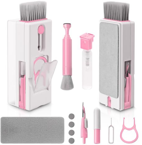 Alyvisun Tastatur Reinigungsset, 11 in 1 Laptop Kopfhörer Reinigungsset, Multifunktional Keyboard Cleaner Tastaturreiniger mit Bürste, für Tablet, Handy, Computer, Rosa