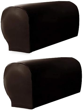 ZHULONGRUSHUI Stretch PU Leder Armlehnenbezüge, fleckenabweisend, Armbezug für Stühle und Sofas, wasserdichter Möbelschutz, Sessel-Schonbezug für Liegestuhl, 2er-Set, dunkelkaffeefarben