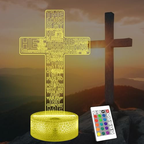 OkiyiD Kreuz 3D Nachtlicht, Church Illusion Hologramm Lampe, Jesus-Kreuz-3D-Nachtlicht, 16 Farbwechsel mit Fernbedienung Geburtstagsgeschenk für Frau Mann Kind Weihnachten Ostergeschenke