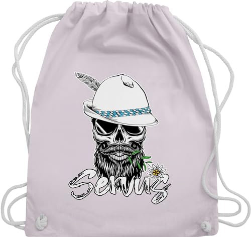 Shirtracer Turnbeutel Rucksack - Kompatibel mit Oktoberfest Tasche - Servus Totenkopf Skull Bayrisch - Unisize - Pastell Rosa - trachtenrucksack bayrische taschen trachtentaschen bayern beutel