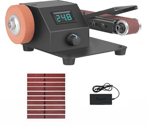 BDJSN Ponceuse À Bande Électrique, Polisseuse De Table 350 W, avec 10 Bandes Abrasives, Machine À Bande De Réglage 0-90 °, pour La Fabrication De Couteaux, Verre, Métal Et Plastique