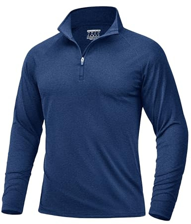 TACVASEN Rashguard UPF 50+ T-shirt de course à manches longues pour homme avec fermeture éclair 1/4 et col montant, bleu marine, XL