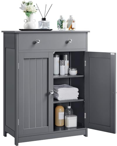 Yaheetech Armario Baño de Suelo Mueble Baño Auxiliar 60x30x80cm Gris Oscuro | Armario Baño de Tres Niveles Armario Columna de Cuarto Baño Cajonera Baño Madera Lacada
