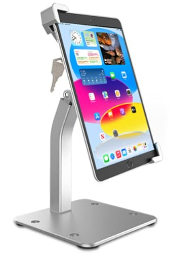 Cuxwill Support Tablette pour 9-14“ iPad, Stand Bureau Antivol Porte Tablette Métal Robuste avec verrou de sécurité et clé, pour Kiosque Expositions Magasins, pour iPad Pro 12.9 10.5 9.7 iPad 10th 9th