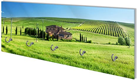 Wallario Wandgarderobe aus Glas in Größe 80 x 30 cm mit Memoboard-Funktion, Motiv: Farm in der Toskana | 5 Kleiderhaken zum Aufhängen von Jacken