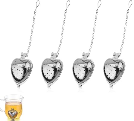 Ryaupy 4PCS Herzförmiges Tee-Ei aus Edelstahl – Herzförmige mit Kette Teepulver und Gewürz-Ei
