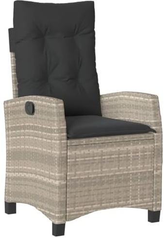 vidaXL Gartensessel mit Kissen Verstellbar Hellgrau Poly Rattan