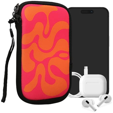 kwmobile Handytasche für Smartphones L - 6,5 - Neopren Handy Tasche Hülle Cover Case Schutzhülle - Abstrakte Welle Pink Orange - 16,5 x 8,9 cm Innenmaße