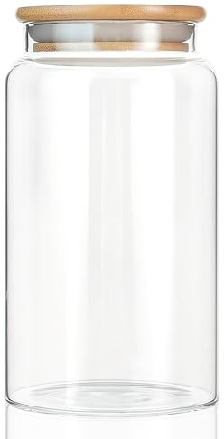 INCETUE 1200 ml Clear Glass Storage Container Jar with Bamboo Lid-Large | 42 fl oz capacity, airtight lid, decorative kitchen food canister for coffee pods, beans, sugar, salad, cereal, candy