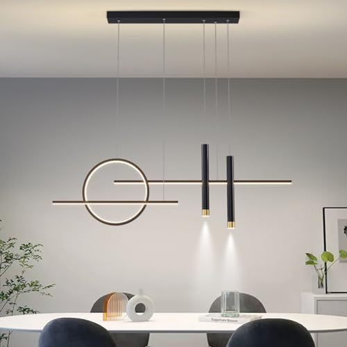 LED-Hängeleuchte, für den Innenbereich, modern, dimmbar, Kronleuchter, Küche, Licht, Hängeleuchte, Wohnzimmer, Esstisch, Kronleuchter, höhenverstellbar, für Esszimmer, Büro, Hängeleuchte (Schwarz, 100